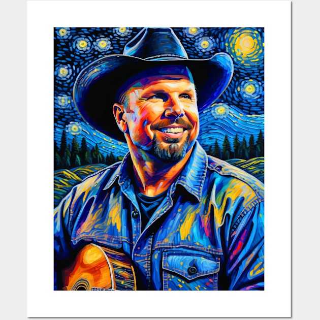 Garth Brooks in starry night Wall Art by FUN GOGH